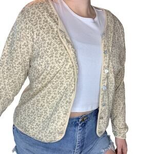 Vintage L.L. Bean Dainty Delicate Floral Garden Button Cardigan Long Sleeve XL